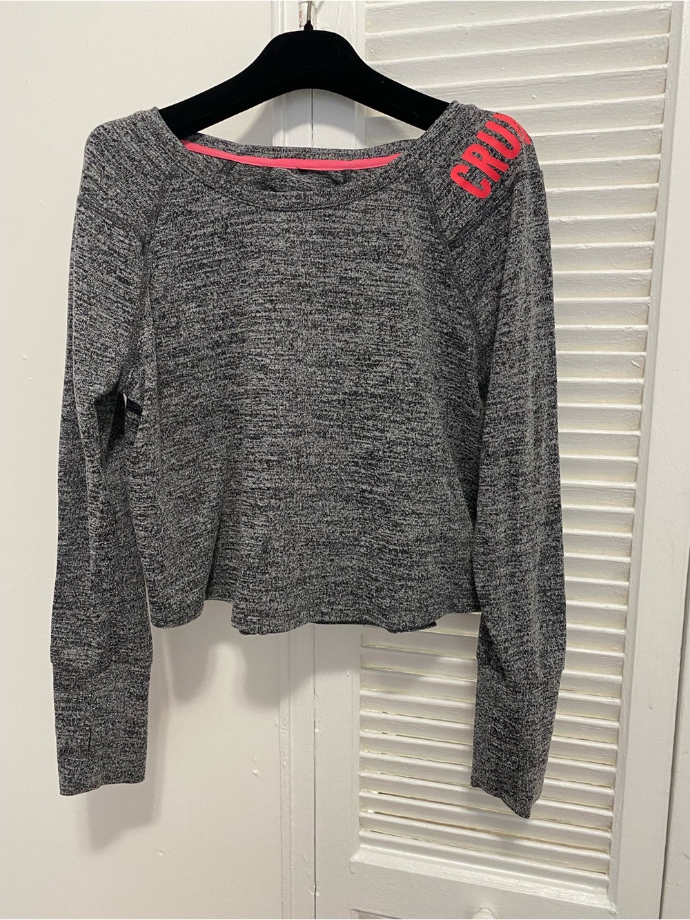 Gray Cropped Active Top with Pink/Orange Shoulder Accent